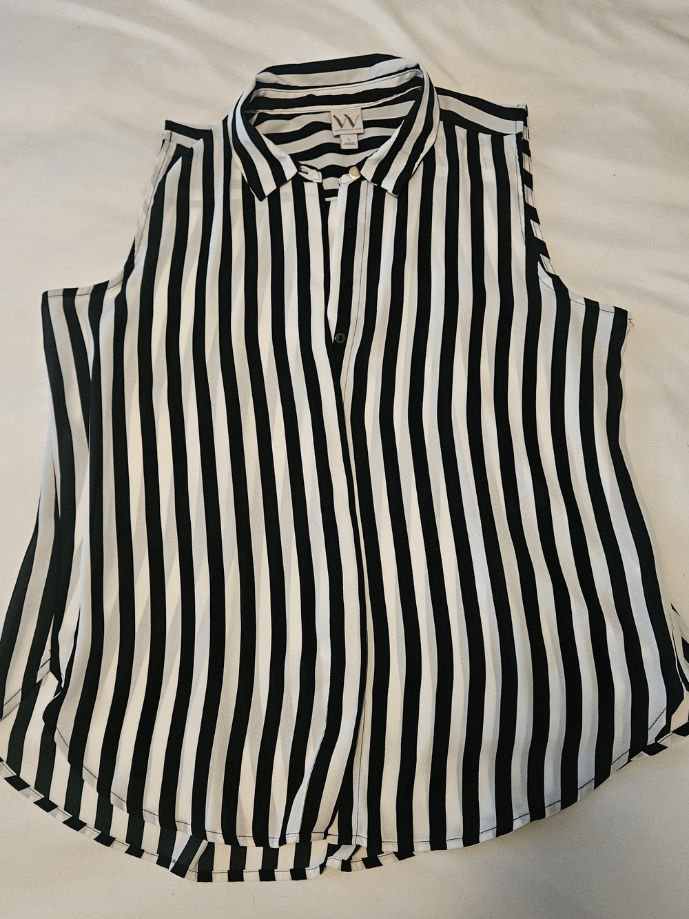 Worthington Black and White Vertical Stripe Sleeveless Blouse